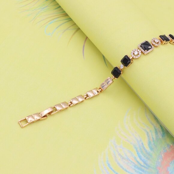 "Elegant Rose Gold Bracelet with Black and Clear CZ Stone Accents, XPBL0885 - Picture 9 of 13
